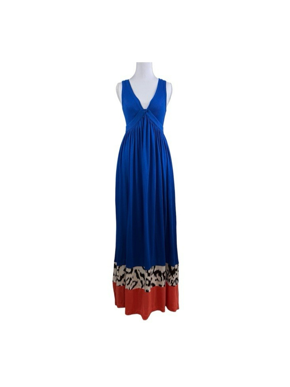 Diane Von Furstenburg Maxi Dress Small Modal Silk Color Block Sleeveless Ribbed